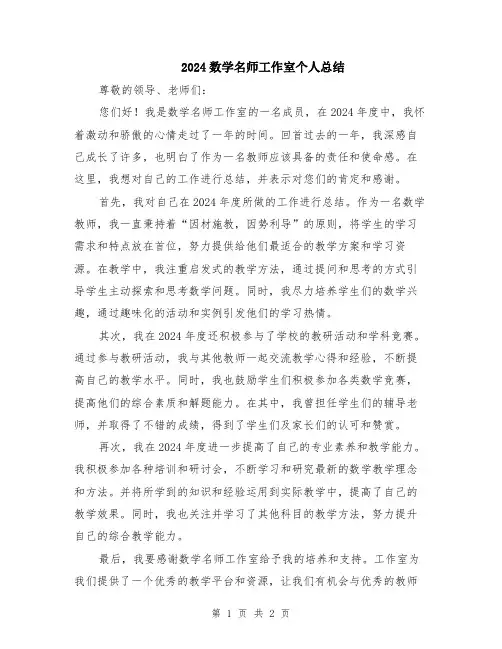 2024数学名师工作室个人总结