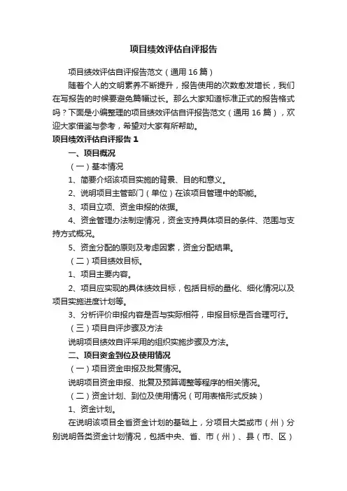 项目绩效评估自评报告范文（通用16篇）