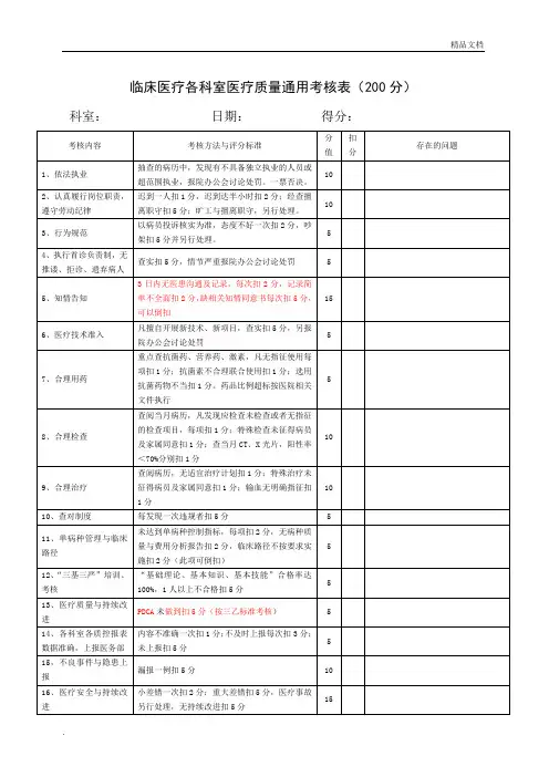 医疗质量考核表(较完整)