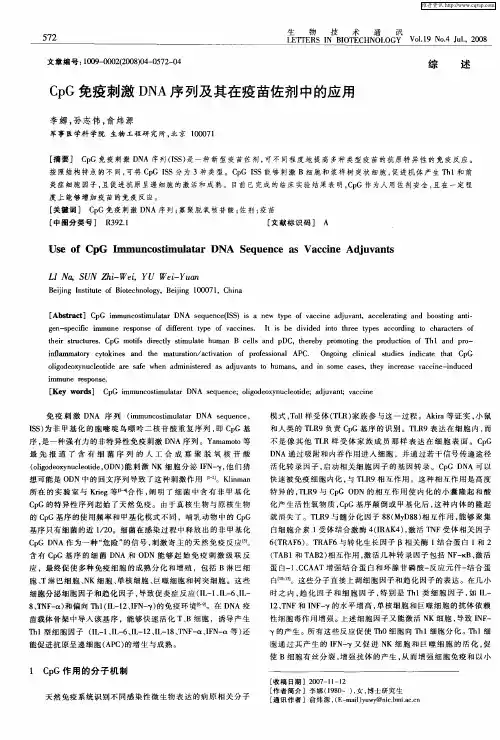CpG免疫刺激DNA序列及其在疫苗佐剂中的应用