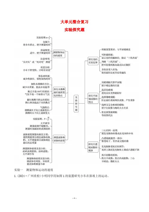 2024年人教版八年级上册物理大单元整合复习 实验探究题