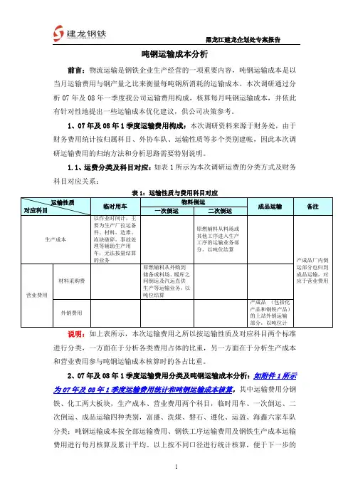 吨钢运输成本分析
