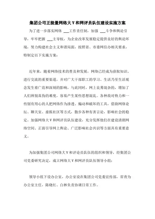 2020年集团公司正能量网络大V和网评员队伍建设实施方案