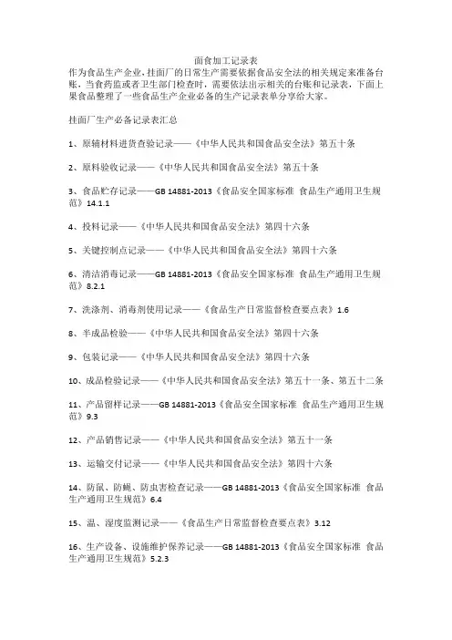 面食加工记录表