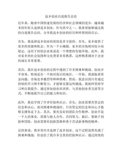 返乡创业自述报告总结
