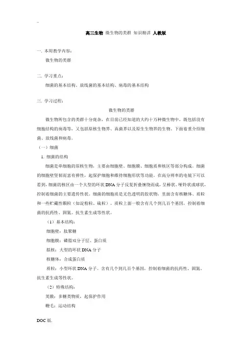 高三生物 微生物的类群 知识精讲 人教版