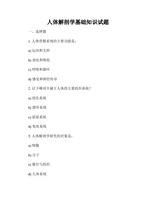 人体解剖学基础知识试题