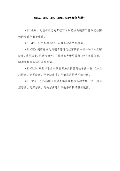 MRSA、VRE、CRE、CRAB、CRPA如何判断？