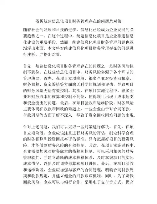 浅析统建信息化项目财务管理存在的问题及对策