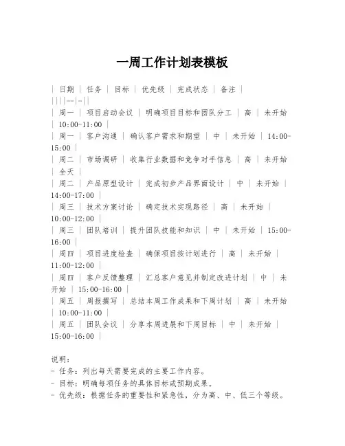 一周工作计划表模板