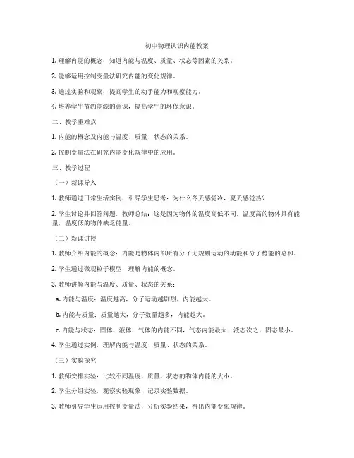 初中物理认识内能教案
