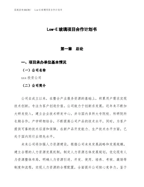 Low-E玻璃项目合作计划书