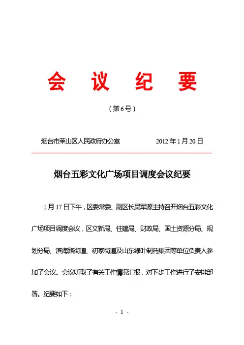 五彩文化广场项目调度会议纪要
