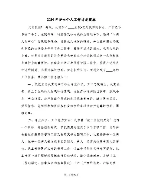 2024年护士个人工作计划模板(九篇)