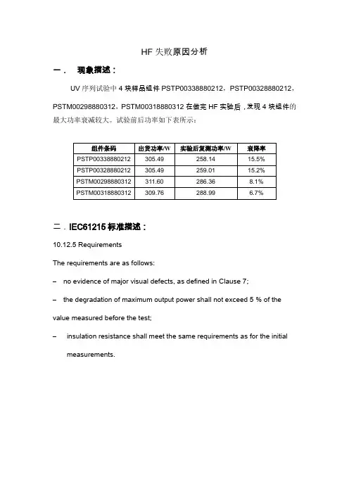 组件HF试验失败原因分析