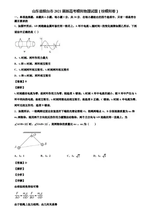 山东省烟台市2021届新高考模拟物理试题(校模拟卷)含解析