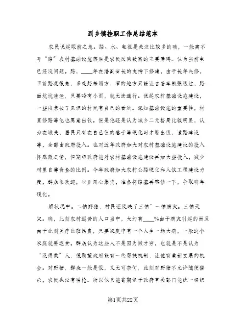 到乡镇挂职工作总结范本(7篇)