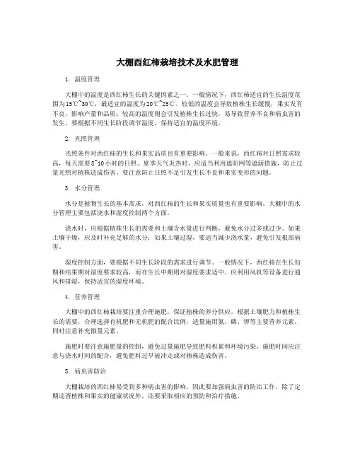 大棚西红柿栽培技术及水肥管理