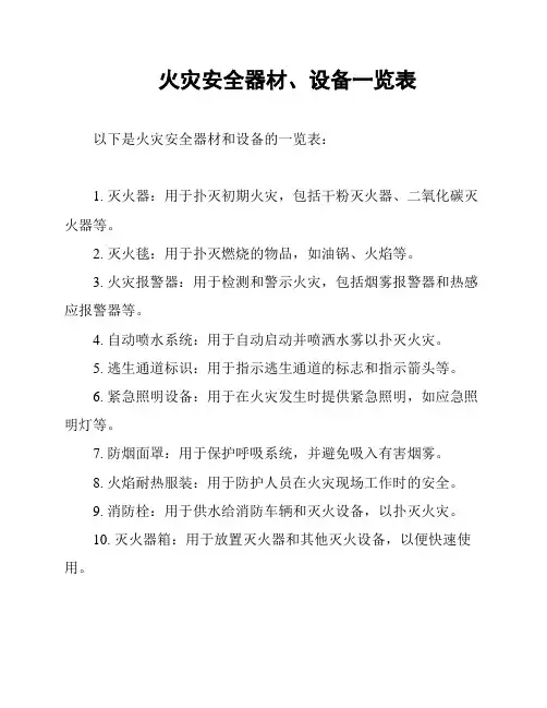 火灾安全器材、设备一览表