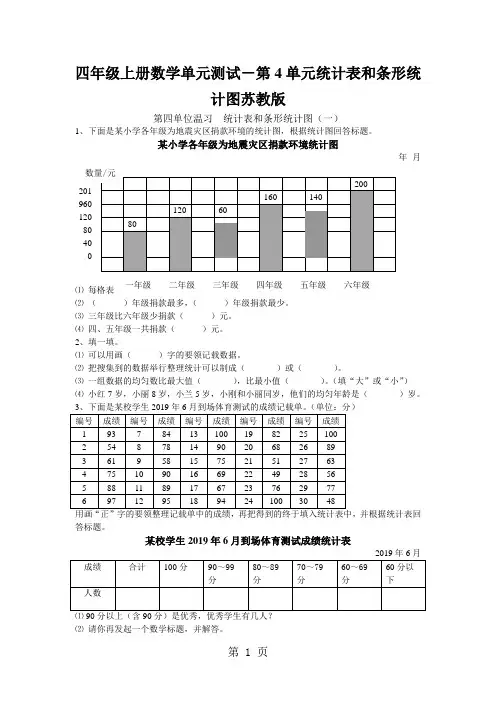 四年级上册数学单元测试-第4单元统计表和条形统计图苏教版