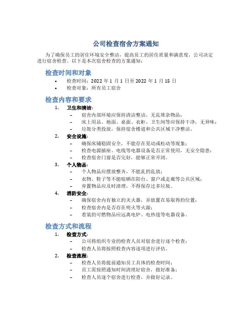 公司检查宿舍方案通知