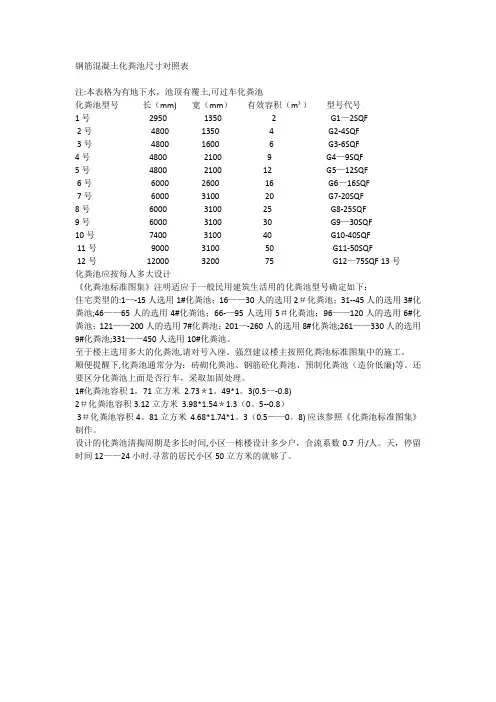 钢筋混凝土化粪池尺寸对照表