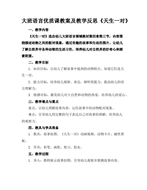大班语言优质课教案及教学反思《天生一对》