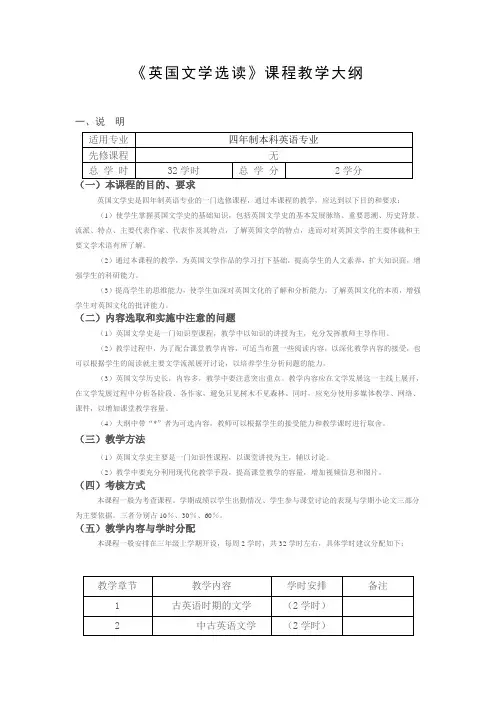 英国文学选读大纲