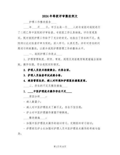 2024年等级评审整改例文（六篇）