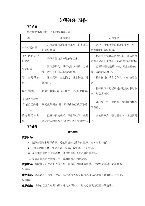六年级下册语文【教材梳理】专项部分-习作_苏教版