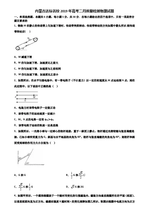 内蒙古达标名校2019年高考二月质量检测物理试题含解析