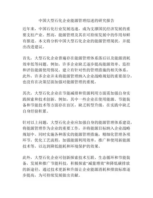 中国大型石化企业能源管理综述的研究报告