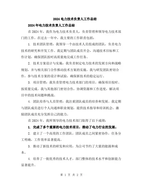 2024电力技术负责人工作总结