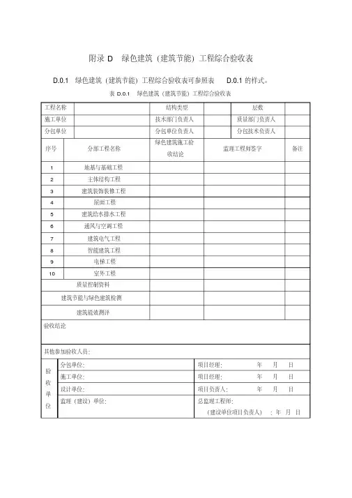 绿色建筑(建筑节能)工程综合验收表