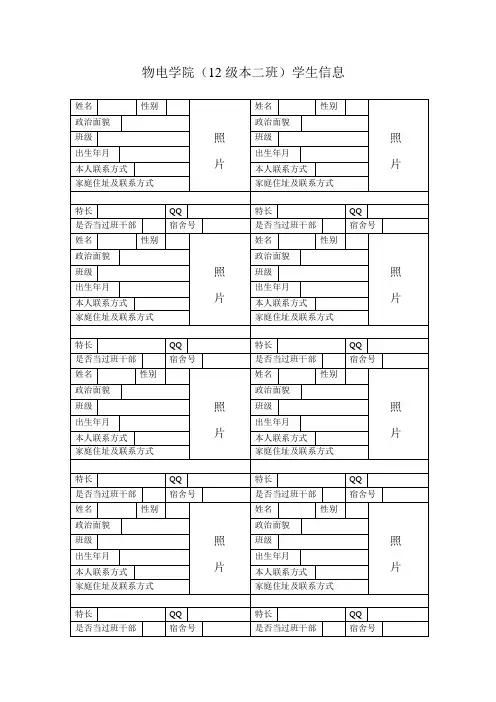 物电学院(12级本二班)学生信息