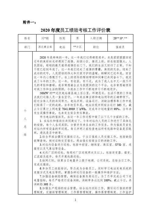 年度员工绩效考核工作评价表