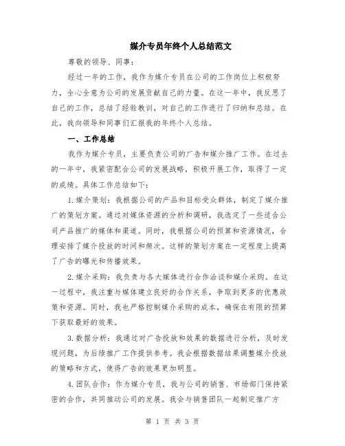 媒介专员年终个人总结范文