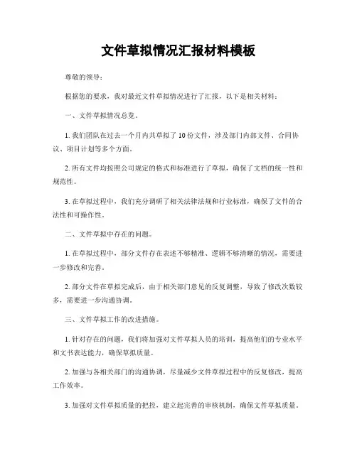 文件草拟情况汇报材料模板