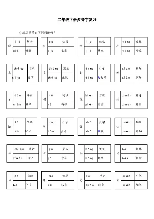 部编版二年级语文下册多音字复习