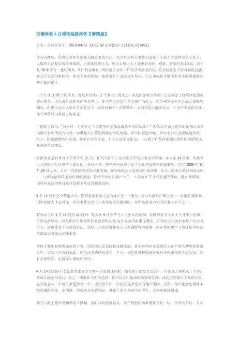 苏珊米勒4月神准运势报告(摩羯)