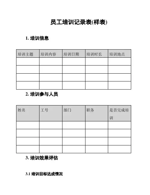 员工培训记录表(样表)