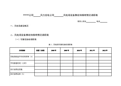 风力发电设备调研检查表
