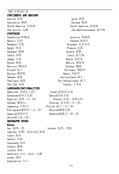 PET分类词汇表
