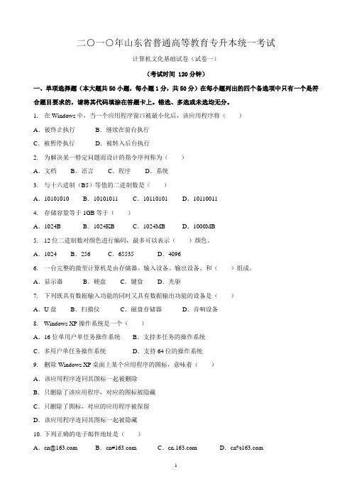 2010山东省专升本计算机真题
