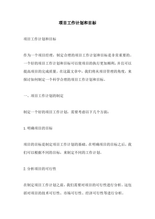 项目工作计划和目标