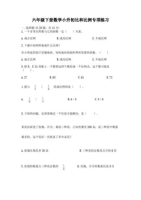六年级下册数学小升初比和比例专项练习有解析答案