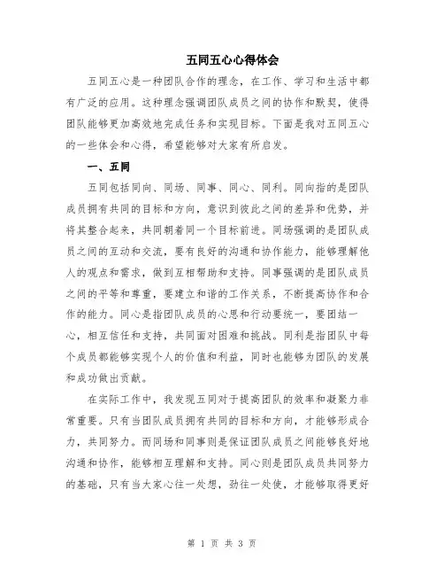 五同五心心得体会