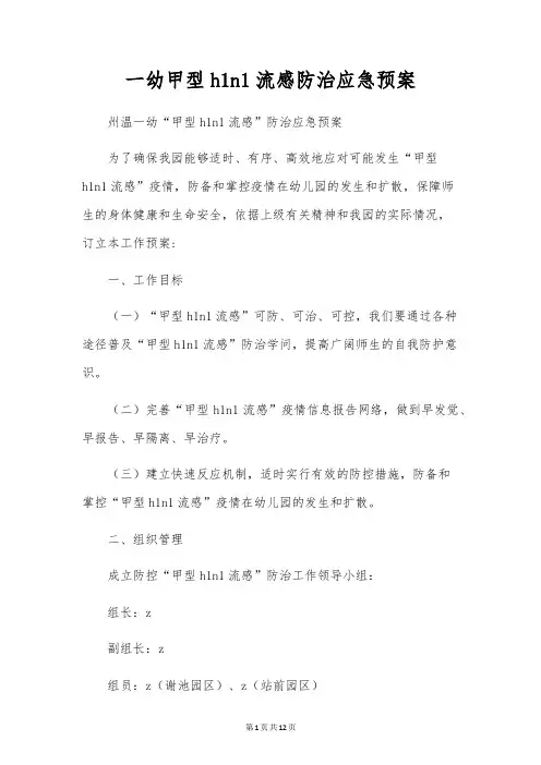 一幼甲型h1n1流感防治应急预案