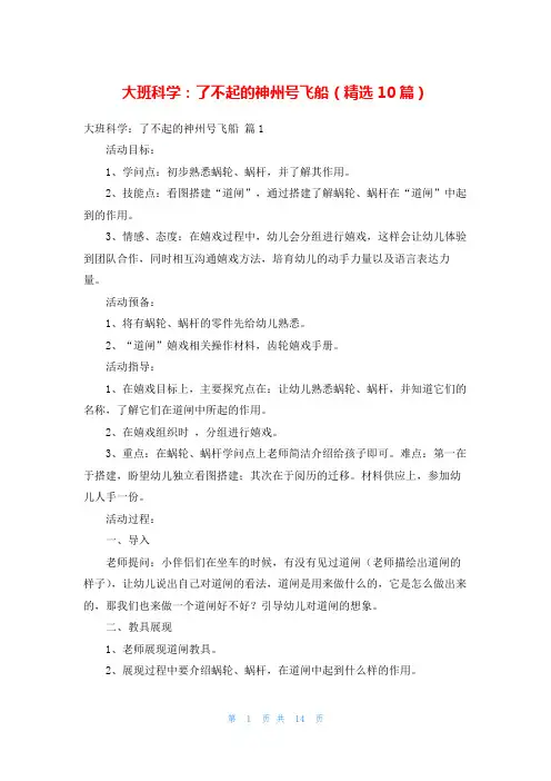 大班科学：了不起的神州号飞船(精选10篇)