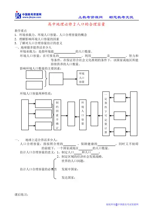 高中地理必修2人口的合理容量